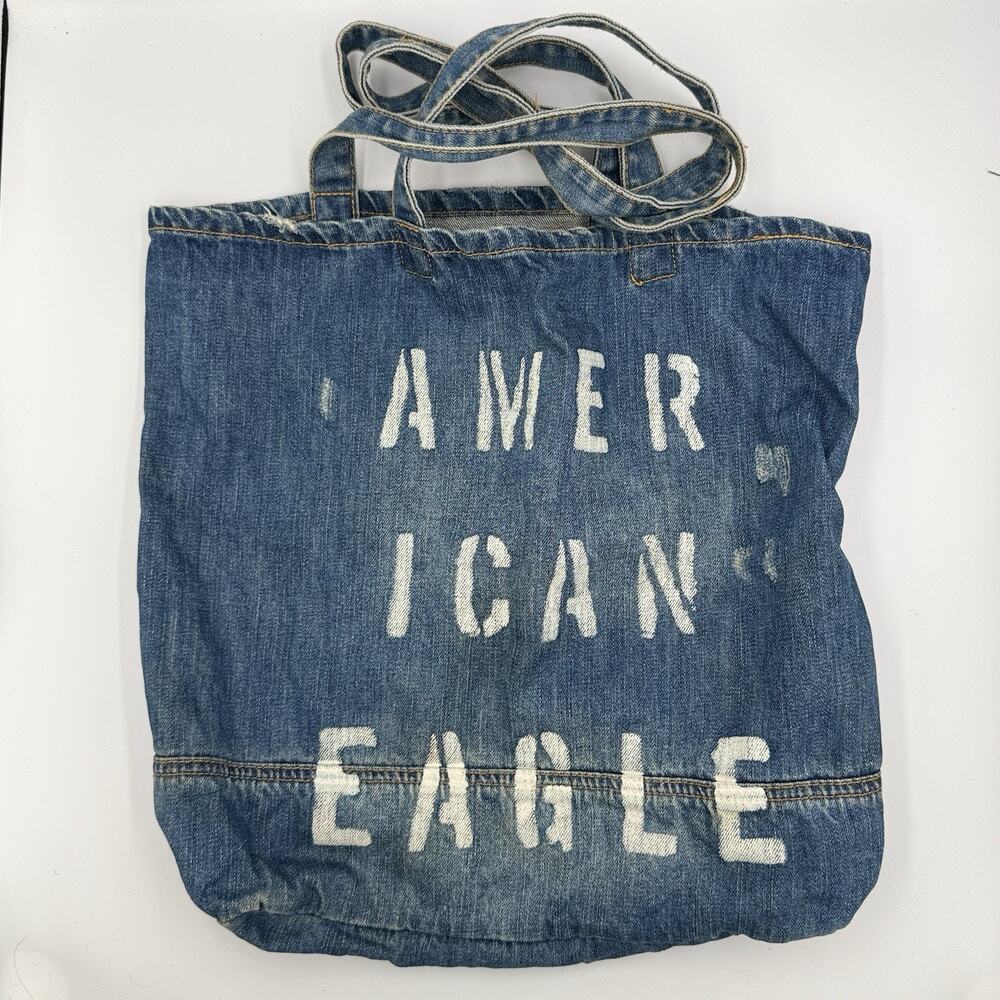 Y2K American Eagle Tote Shoulder Bag Distressed Denim